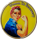 Women In Recovery Medallion Yellow Rosie Riveter Serenity Prayer Sobriety Chip