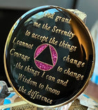 9 Year AA Medallion Pink Glitter Tri-plate Sobriety Chip