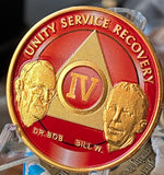 4 Year AA Founders Medallion Red Gold Plated Sobriety Chip