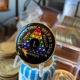50 Year AA Medallion Black Tri-plate Sobriety Chip Rainbow Crystal