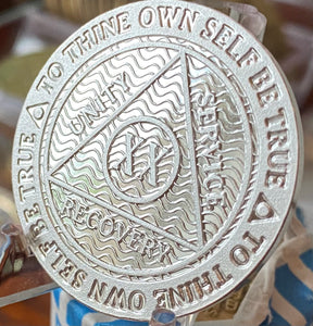 20 Year .999 Fine Silver Mirror Finish AA Medallion Recoverychip Reflex Sobriety Chip
