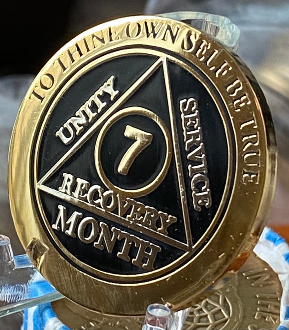 7 Month Elegant Black Sobriety Chip For AA Members