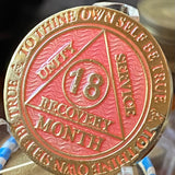 18 Month AA Medallion Reflex Pink Gold Plated Sobriety Chip