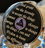 6 Year AA Medallion Purple Glitter Velvet Crystal Sobriety Chip