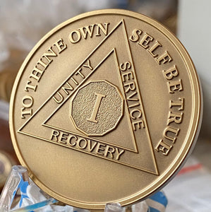 1 Year AA Medallion 1.5" Large Challenge Coin Premium Bronze Sobriety Chip
