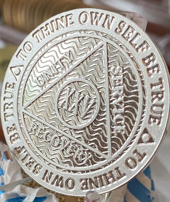 25 Year .999 Fine Silver Mirror Finish AA Medallion Recoverychip Reflex Sobriety Chip