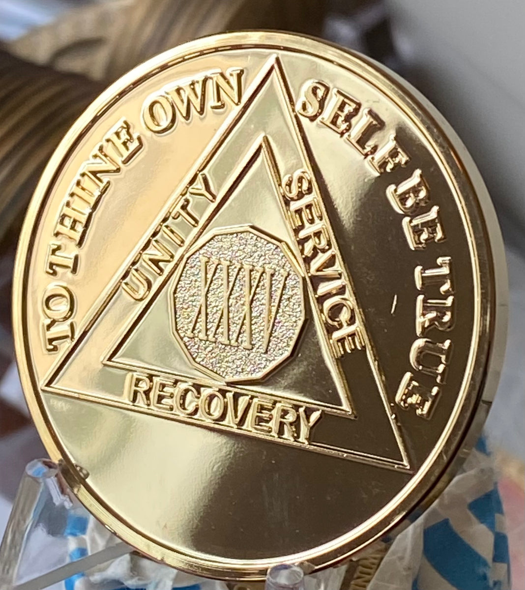 1 Year Sobriety Coin - Alcoholics Anonymous Medallion, White Silver Plated AA Chip 10 thumbnail image