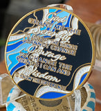 1 Year AA Medallion Elegant Blue Marble Gold Sobriety Chip