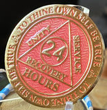 24 Hours AA Medallion Reflex Pink Gold Plated Sobriety Chip