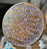 24 Hours AA Medallion Reflex Funfetti Birthday Glitter Gold Plated Sobriety Chip