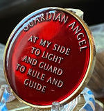 Guardian Angel Medallion Mandarin Metallic Red Gold Plated Tri-Plate Coin