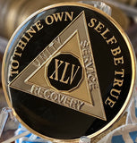 45 Year AA Medallion Classic Black Tri-Plate Sobriety Chip