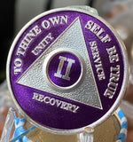 2 Year AA Medallion Purple Silver Plated Sobriety Chip