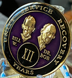 12 Year AA Founders Medallion Purple Tri-Plate Sobriety Chip