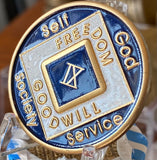 9 Year NA Medallioon Blue and White Tri-Plate Official Narcotics Anonymous Sobriety Chip