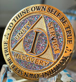 1 Year AA Medallion Reflex Funfetti Birthday Glitter Sobriety Chip