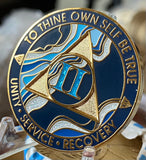 2 Year AA Medallion Elegant Navy Blue Marble Gold Sobriety Chip