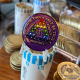 25 Year AA Medallion Purple Tri-plate Rainbow Crystal Sobriety Chip