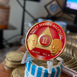 2 Year Founders AA Medallion Red Gold Plated Sobriety Chip