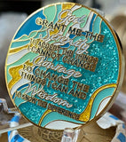 1 Year AA Medallion Elegant Caribbean Aqua Glitter Teal Marble Gold Sobriety Chip