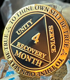 4 Month AA Medallion Reflex Black Gold Plated 120 Day Sobriety Chip