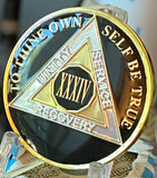 34 Year AA Medallion Black Tri-plate Sobriety Chip