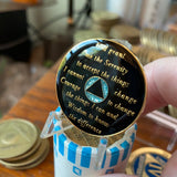 18 Year AA Medallion Aqua Glitter Tri-Plate Sobriety Chip