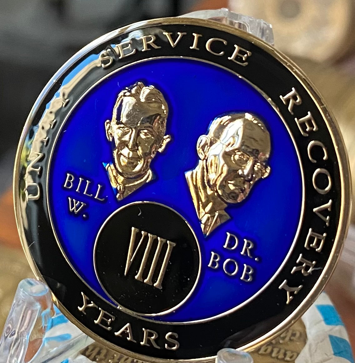 8 Year AA Founders Medallion Blue Tri-Plate Sobriety Chip  