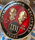 26 Year Founders AA Medallion Red Tri-Plate Sobriety Chip