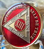 13 Year AA Medallion Mandarin Red Tri-Plate Sobriety Chip