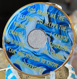 1 or 2 Year AA Medallion Abstract Blue Swirl Tri-Plate Sobriety Chip
