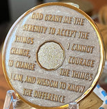 30 Year AA Medallion Opulent Pearl Silver Swirl Tri-Plate Sobriety Chip