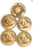 Bulk Pack 1 Year Bronze AA Medallion Sobriety Chips