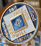 9 Year NA Medallioon Blue and White Tri-Plate Official Narcotics Anonymous Sobriety Chip