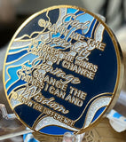 2 Year AA Medallion Elegant Navy Blue Marble Gold Sobriety Chip