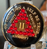 2 Year AA Medallion Black Siam Red Crystal Sobriety Chip