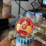 2 Year Founders AA Medallion Red Gold Plated Sobriety Chip
