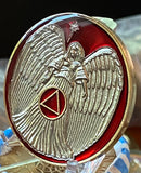 Guardian Angel Medallion Mandarin Metallic Red Gold Plated Tri-Plate Coin