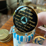 18 Year AA Medallion Aqua Glitter Tri-Plate Sobriety Chip