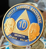 AA Founders Month Medallion Ocean Breeze Blue Gold Sobriety Chip
