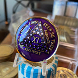 11 Year Purple AA Medallion Transition Crystal Sobriety Chip