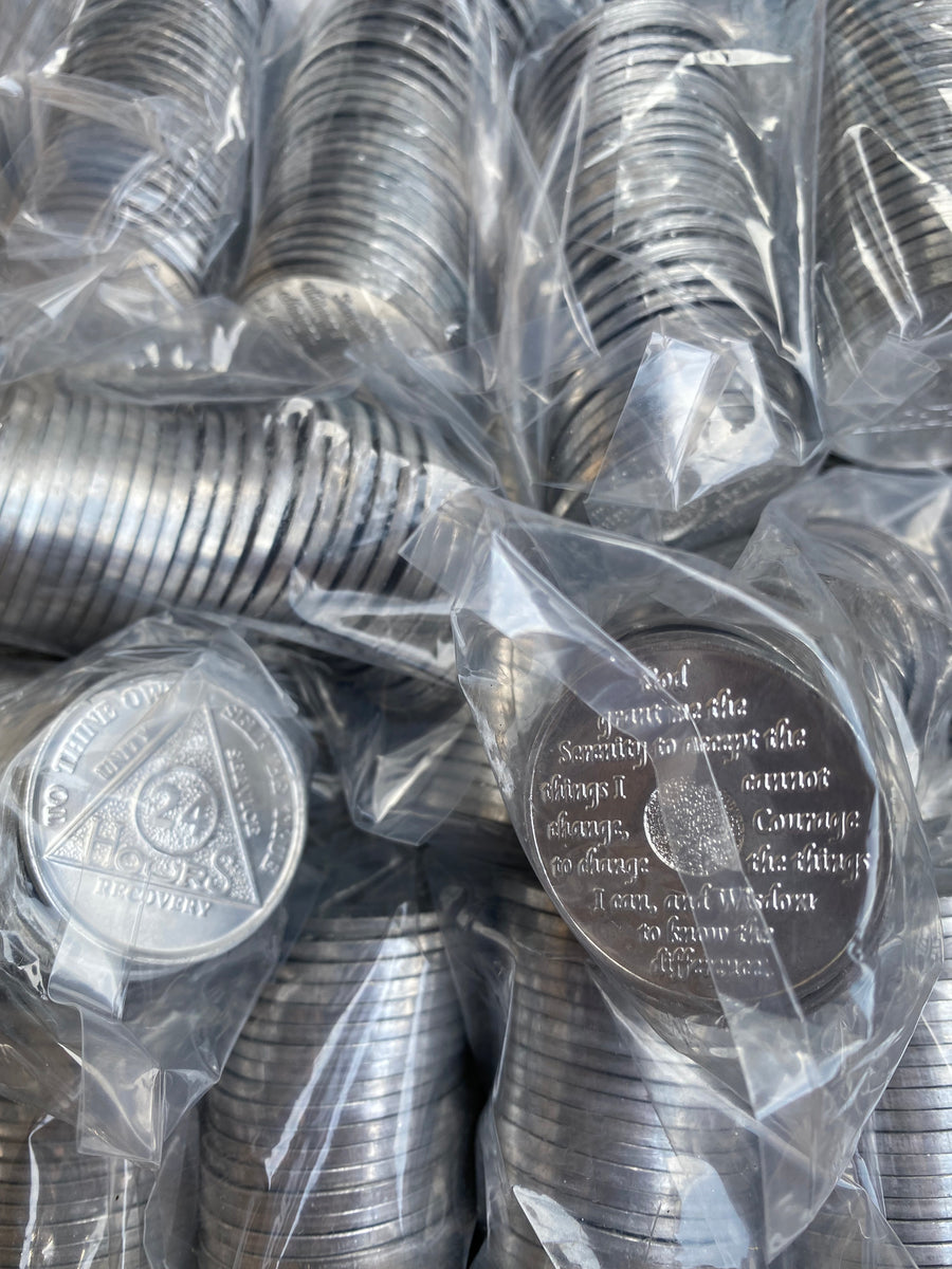 Bulk Wholesale Lot Of 25 Aluminum 24 Hour AA Medallions Chips Desire C ...