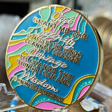 2 Year AA Medallion Elegant Tahiti Teal Blue and Pink Marble Gold Sobriety Chip