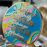 1 - 40 Year AA Medallion Elegant Tahiti Teal Blue and Pink Marble Gold Sobriety Chip