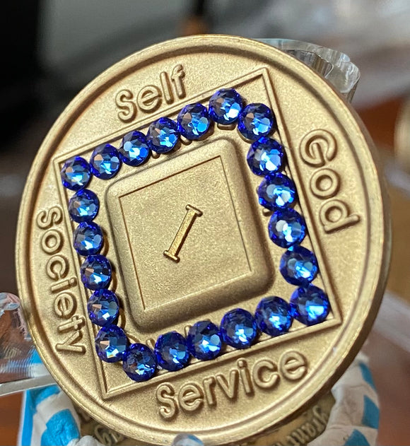 1 Year NA Medallion Blue Sapphire Crystal Sobriety Chip