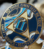 2 Year AA Medallion Elegant Navy Blue Marble Gold Sobriety Chip