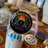 1 Year AA Medallion Black Rainbow Crystal Sobriety Chip