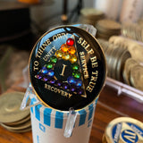 1 Year AA Medallion Black Rainbow Crystal Sobriety Chip