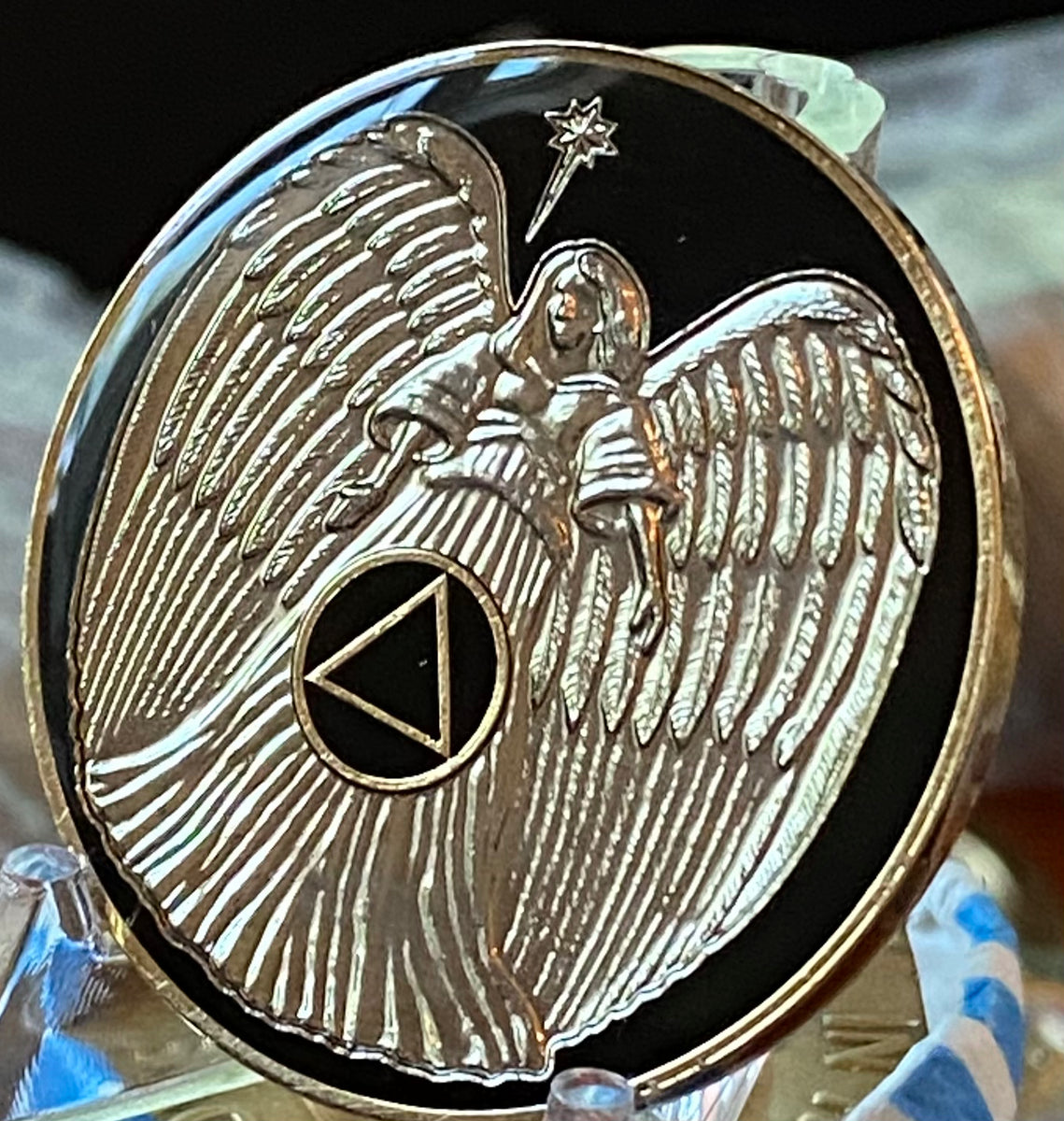 Guardian Angel Medallion Classic Black Gold Plated Tri-Plate Coin