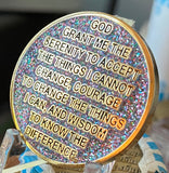 1 Year AA Medallion Reflex Funfetti Birthday Glitter Sobriety Chip